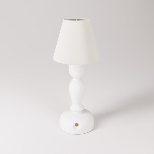 Lampada portatile ricaricabile Cabless14 con lampadina a goccia e paralume - Bianco