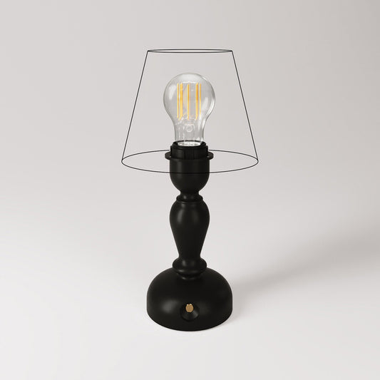 Lampada portatile ricaricabile Cabless14 con lampadina a goccia e predisposizione per paralume - Nero