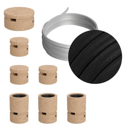 Sistema Filé Linear Kit - con cavo CM04 di 5 m per catenaria e 7 componenti in legno per interni