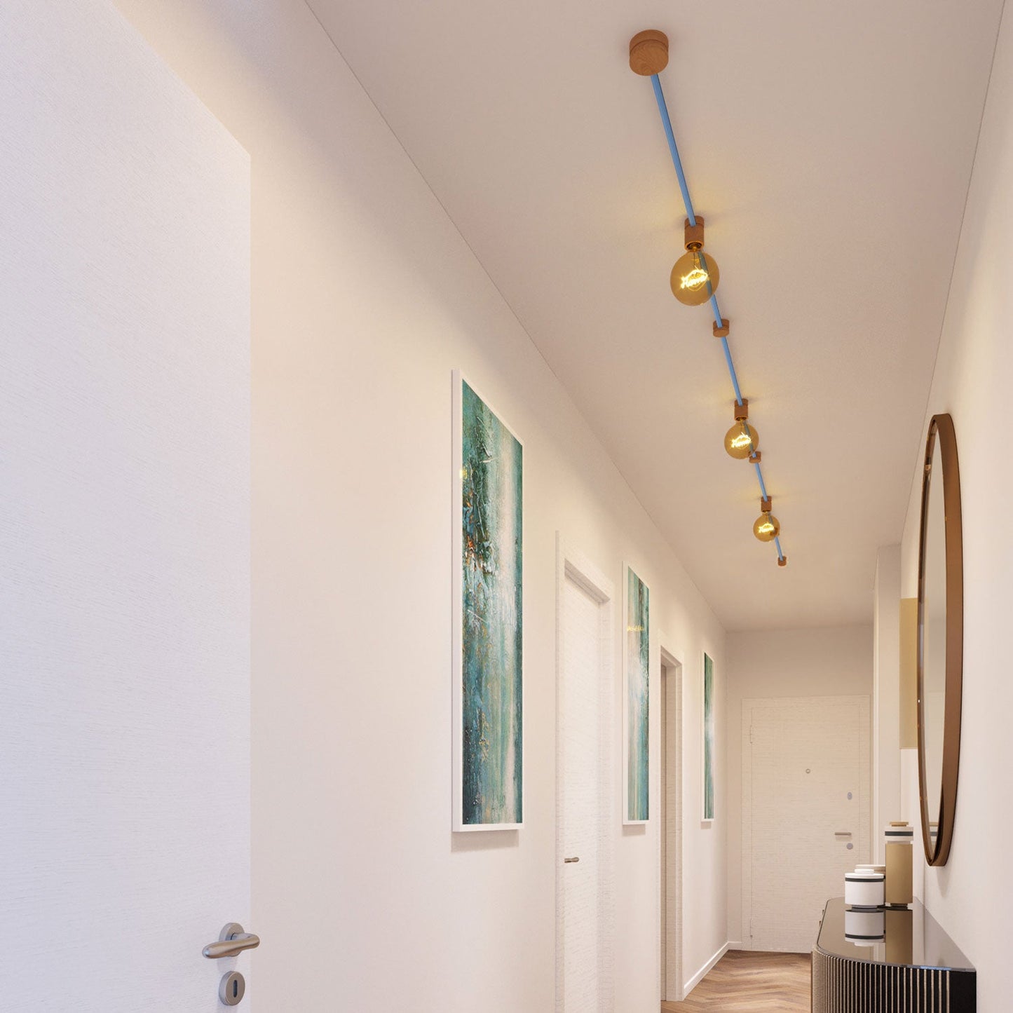 Sistema Filé Linear Kit - con cavo CM17 di 5 m per catenaria e 7 componenti in legno per interni