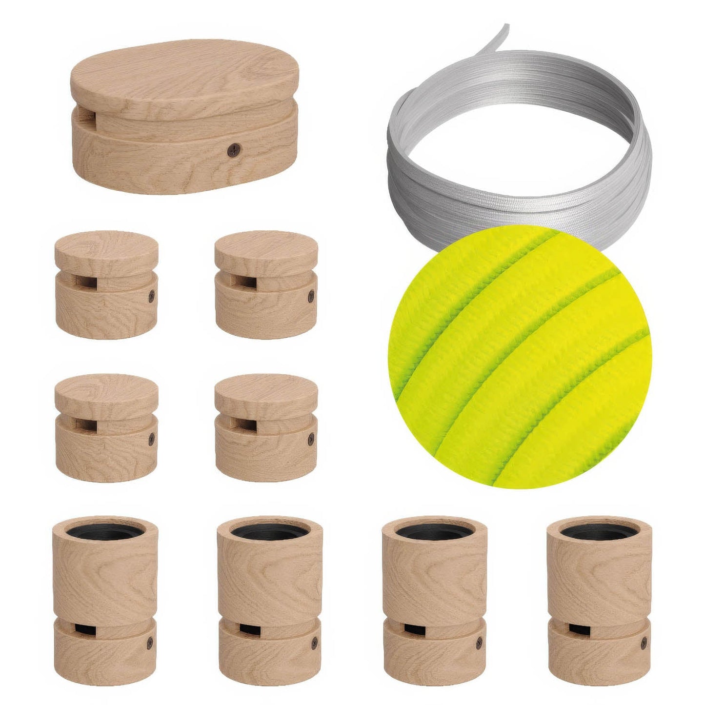 Sistema Filé Symmetric Kit - con cavo CF10 di 5 m per catenaria e 9 componenti in legno per interni