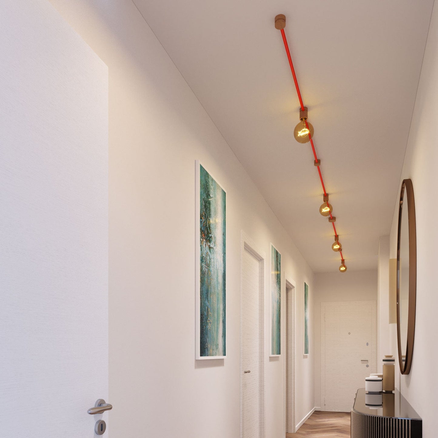 Sistema Filé Symmetric Kit - con cavo CF15 di 5 m per catenaria e 9 componenti in legno per interni