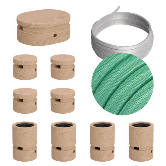 Sistema Filé Symmetric Kit - con cavo CH69 di 5 m per catenaria e 9 componenti in legno per interni