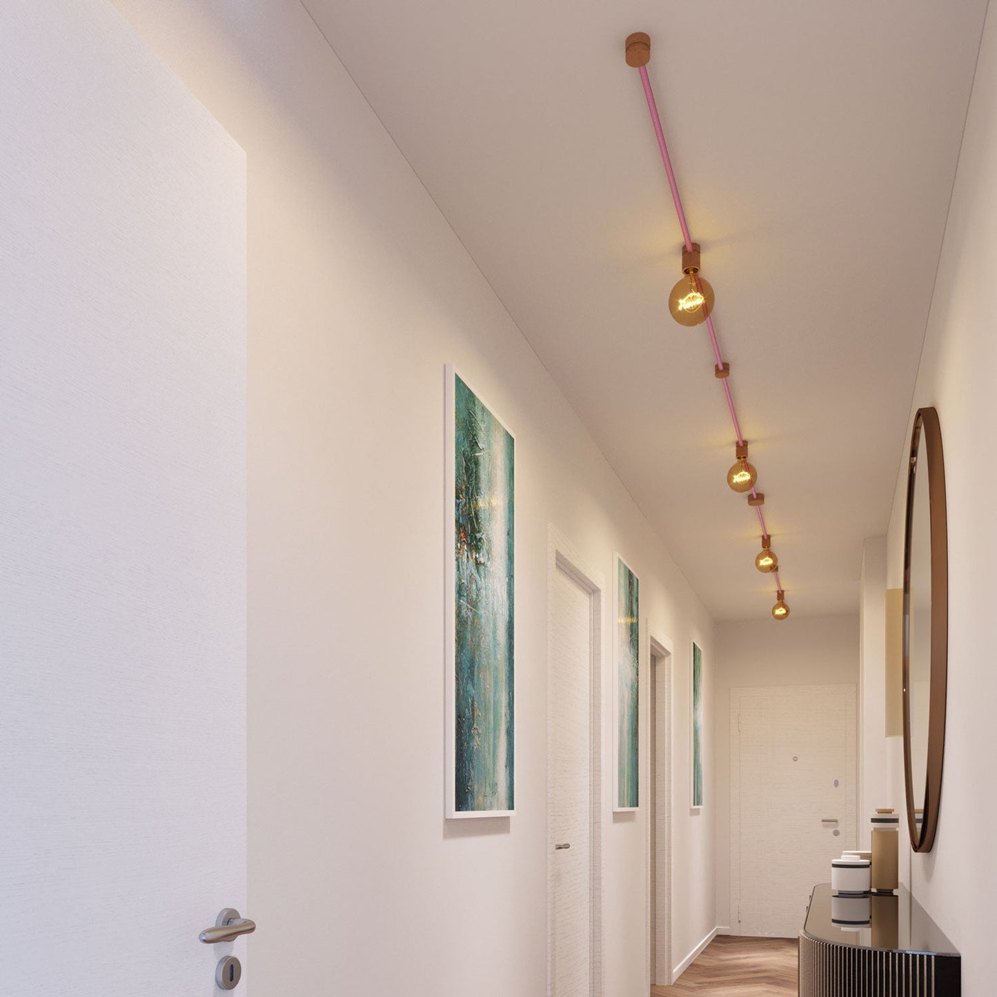 Sistema Filé Symmetric Kit - con cavo CM16 di 5 m per catenaria e 9 componenti in legno per interni