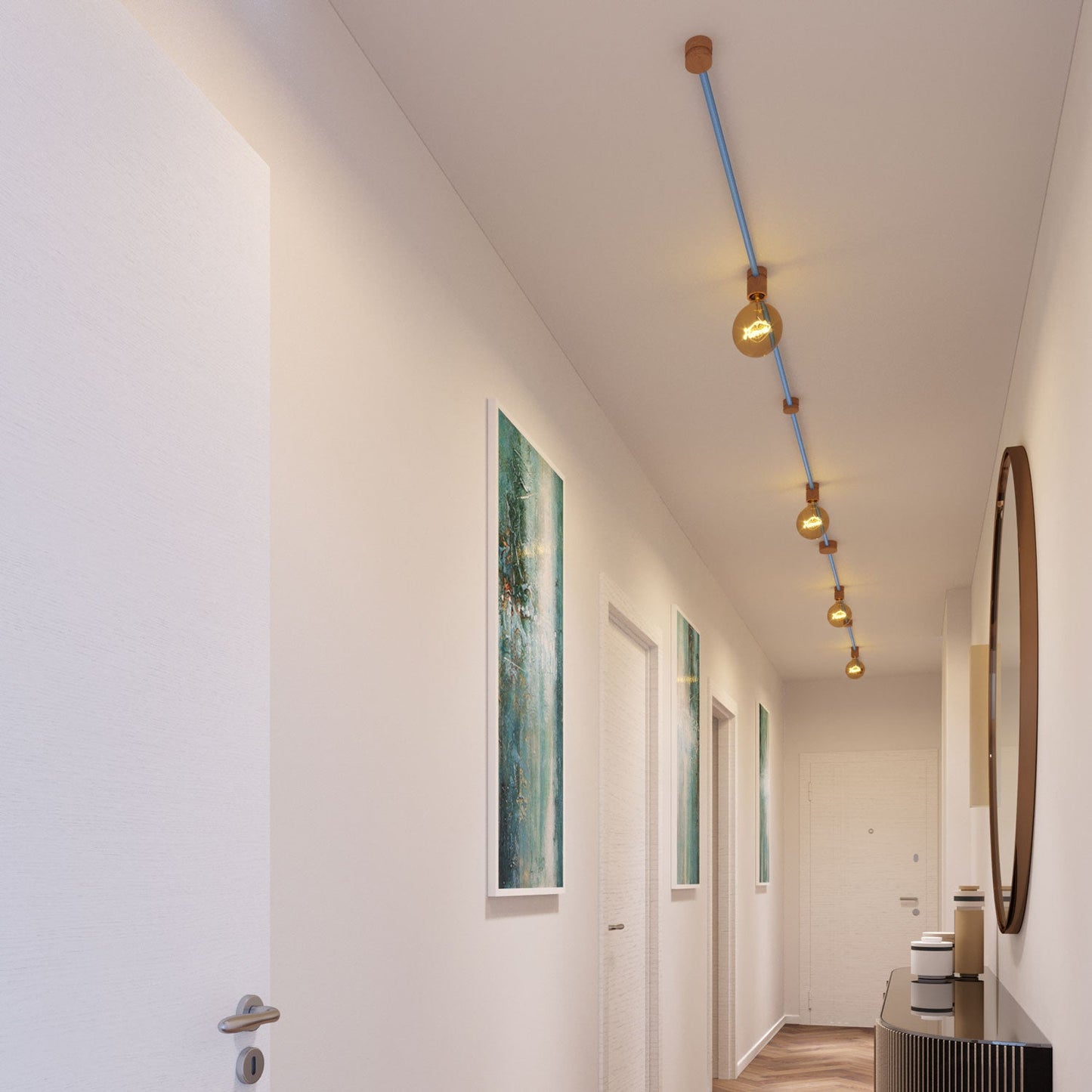 Sistema Filé Symmetric Kit - con cavo CM17 di 5 m per catenaria e 9 componenti in legno per interni