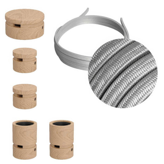 Sistema Filé Wiggle Kit - con cavo CM02 di 3 m per catenaria e 5 componenti in legno per interni