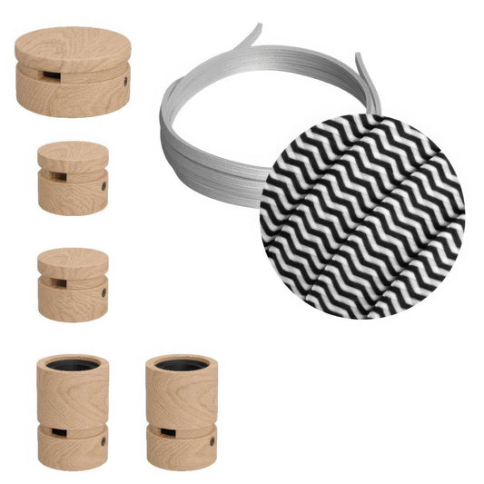 Sistema Filé Wiggle Kit - con cavo CZ04 di 3 m per catenaria e 5 componenti in legno per interni