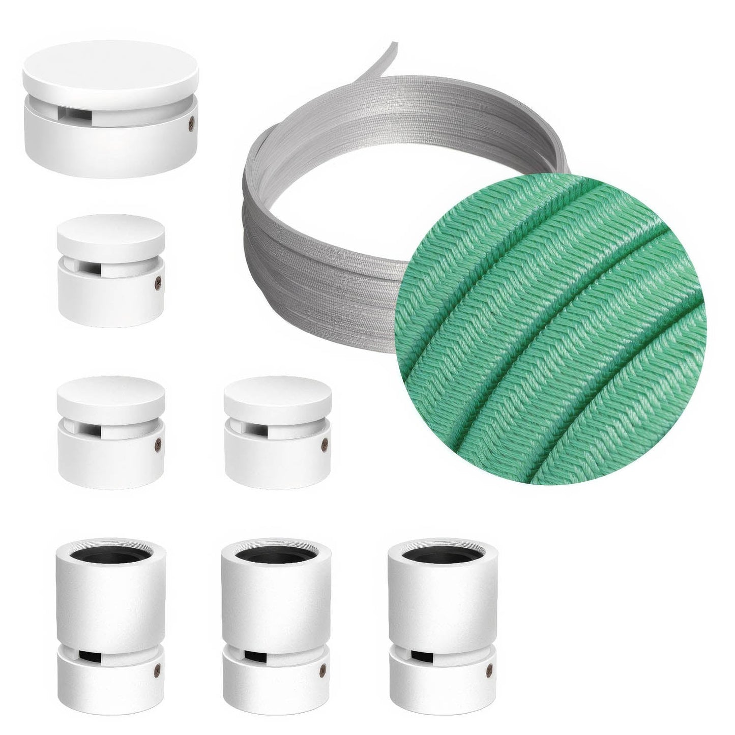 Sistema Filé Linear Kit - con cavo CH69 di 5 m per catenaria e 7 componenti in legno verniciato bianco per interni