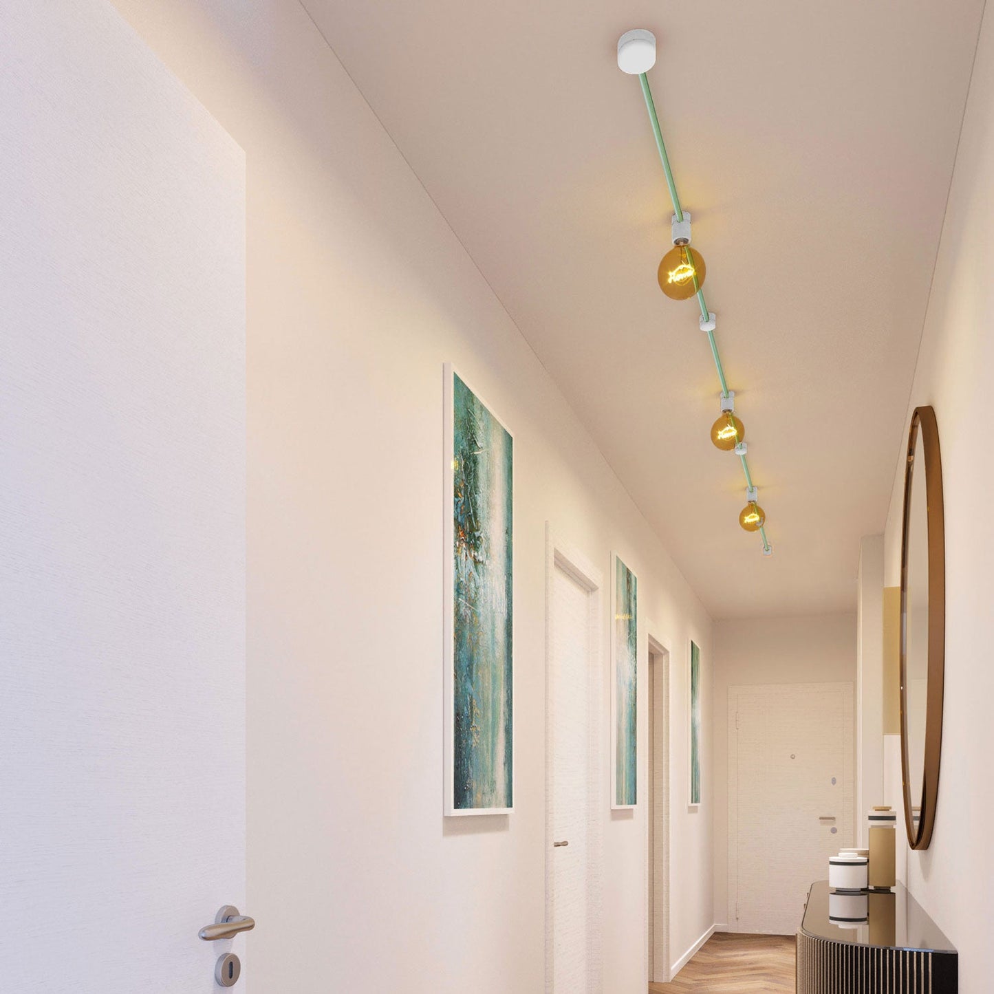 Sistema Filé Linear Kit - con cavo CH69 di 5 m per catenaria e 7 componenti in legno verniciato bianco per interni
