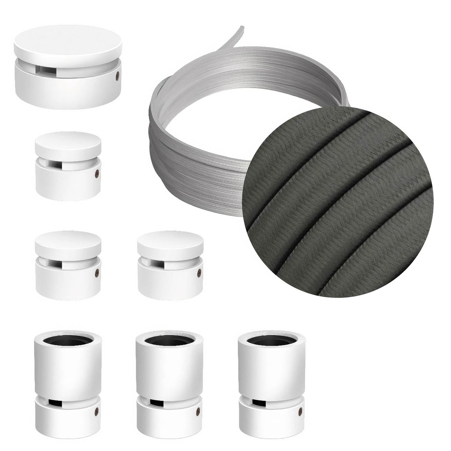 Sistema Filé Linear Kit - con cavo CM03 di 5 m per catenaria e 7 componenti in legno verniciato bianco per interni