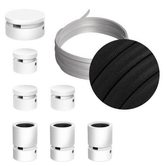 Sistema Filé Linear Kit - con cavo CM04 di 5 m per catenaria e 7 componenti in legno verniciato bianco per interni