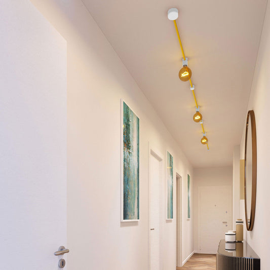 Sistema Filé Linear Kit - con cavo CM10 di 5 m per catenaria e 7 componenti in legno verniciato bianco per interni