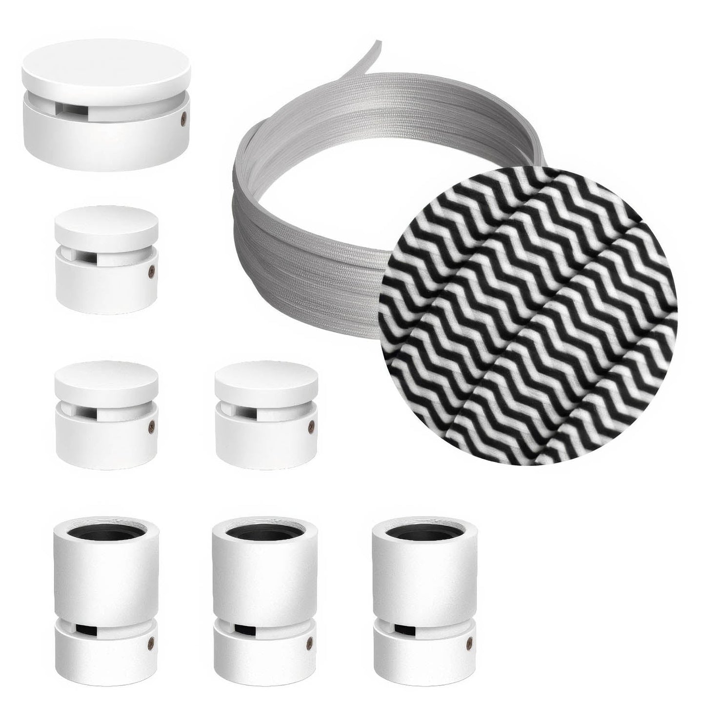 Sistema Filé Linear Kit - con cavo CZ04 di 5 m per catenaria e 7 componenti in legno verniciato bianco per interni