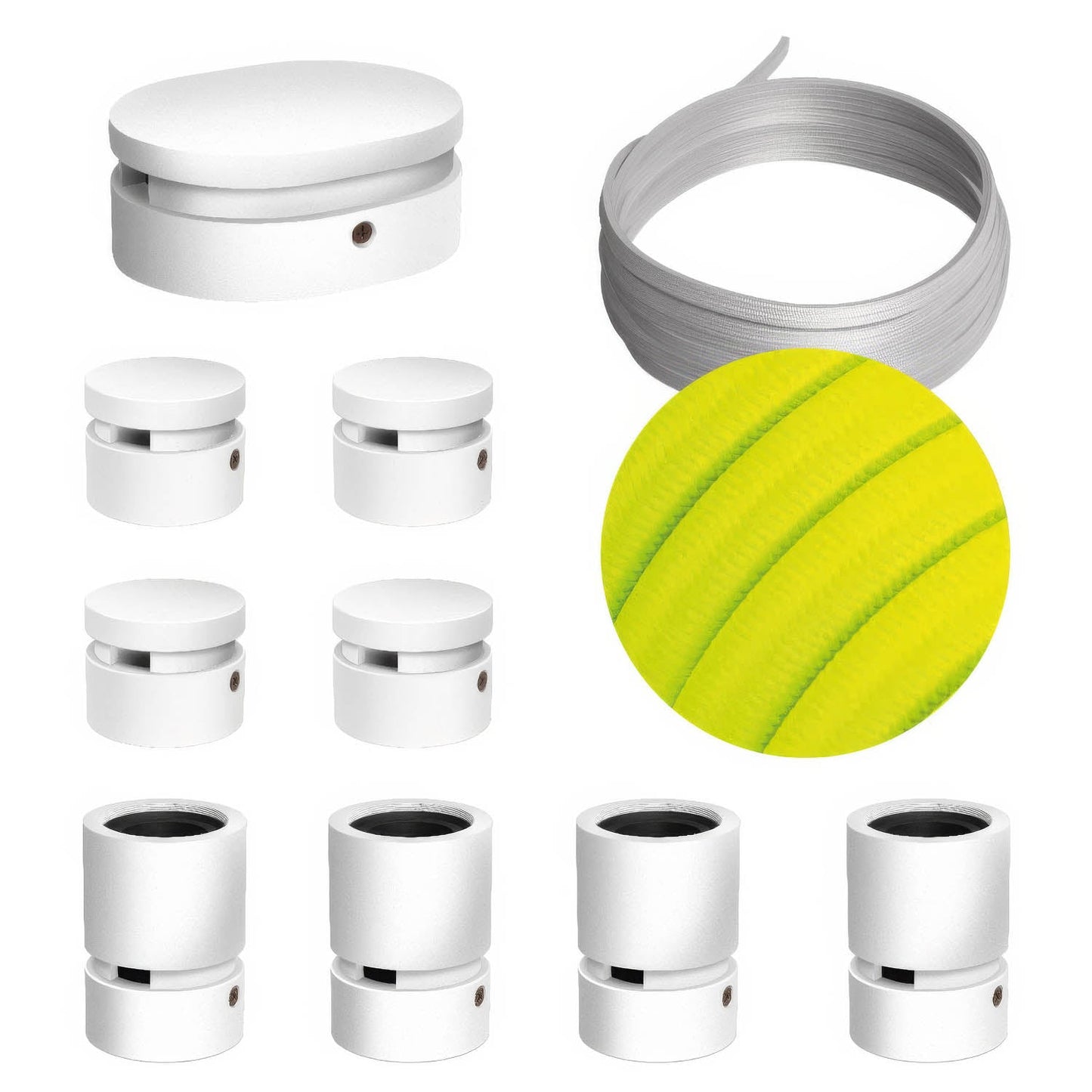 Sistema Filé Symmetric Kit - con cavo CF10 di 5 m per catenaria e 9 componenti in legno verniciato bianco per interni