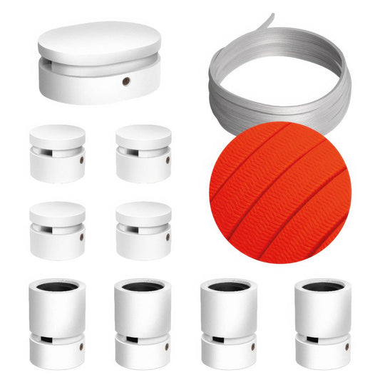 Sistema Filé Symmetric Kit - con cavo CF15 di 5 m per catenaria e 9 componenti in legno verniciato bianco per interni