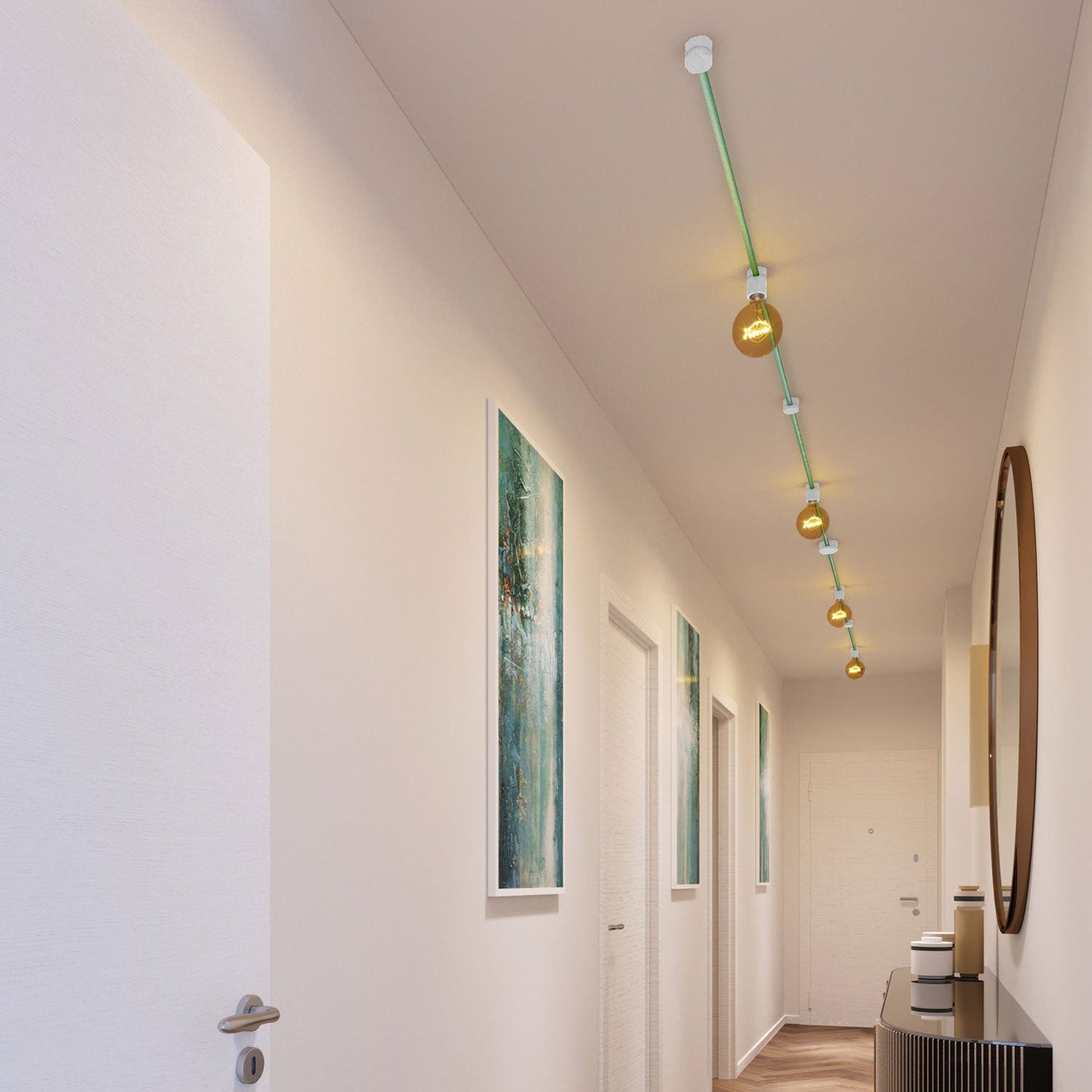 Sistema Filé Symmetric Kit - con cavo CH69 di 5 m per catenaria e 9 componenti in legno verniciato bianco per interni