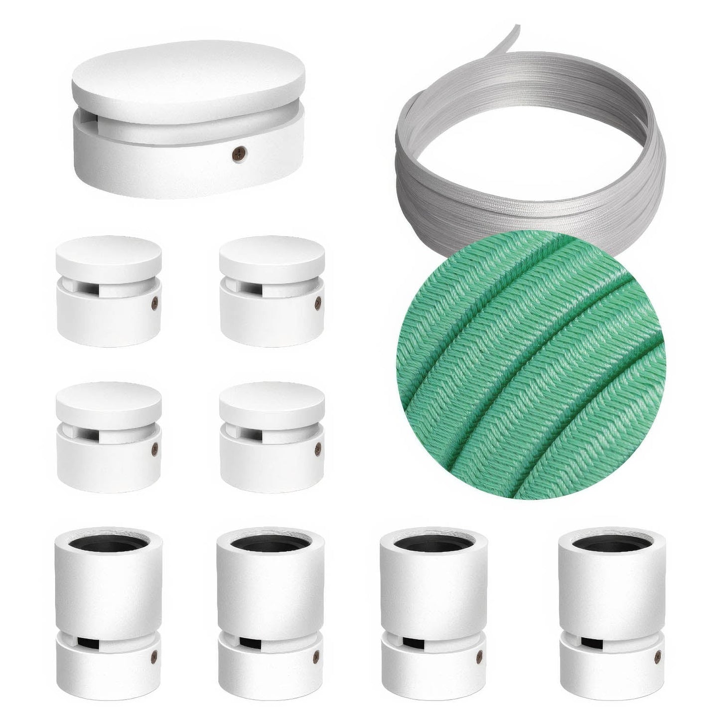 Sistema Filé Symmetric Kit - con cavo CH69 di 5 m per catenaria e 9 componenti in legno verniciato bianco per interni