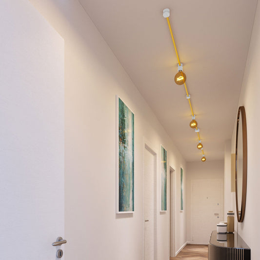 Sistema Filé Symmetric Kit - con cavo CM10 di 5 m per catenaria e 9 componenti in legno verniciato bianco per interni