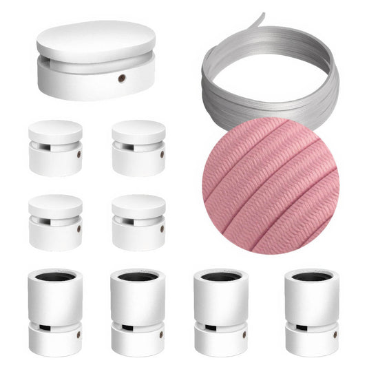 Sistema Filé Symmetric Kit - con cavo CM16 di 5 m per catenaria e 9 componenti in legno verniciato bianco per interni