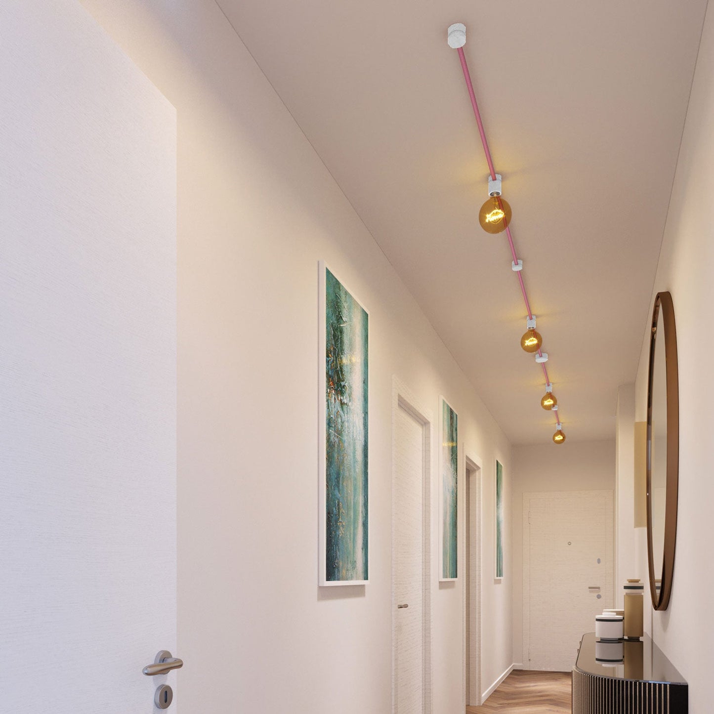 Sistema Filé Symmetric Kit - con cavo CM16 di 5 m per catenaria e 9 componenti in legno verniciato bianco per interni