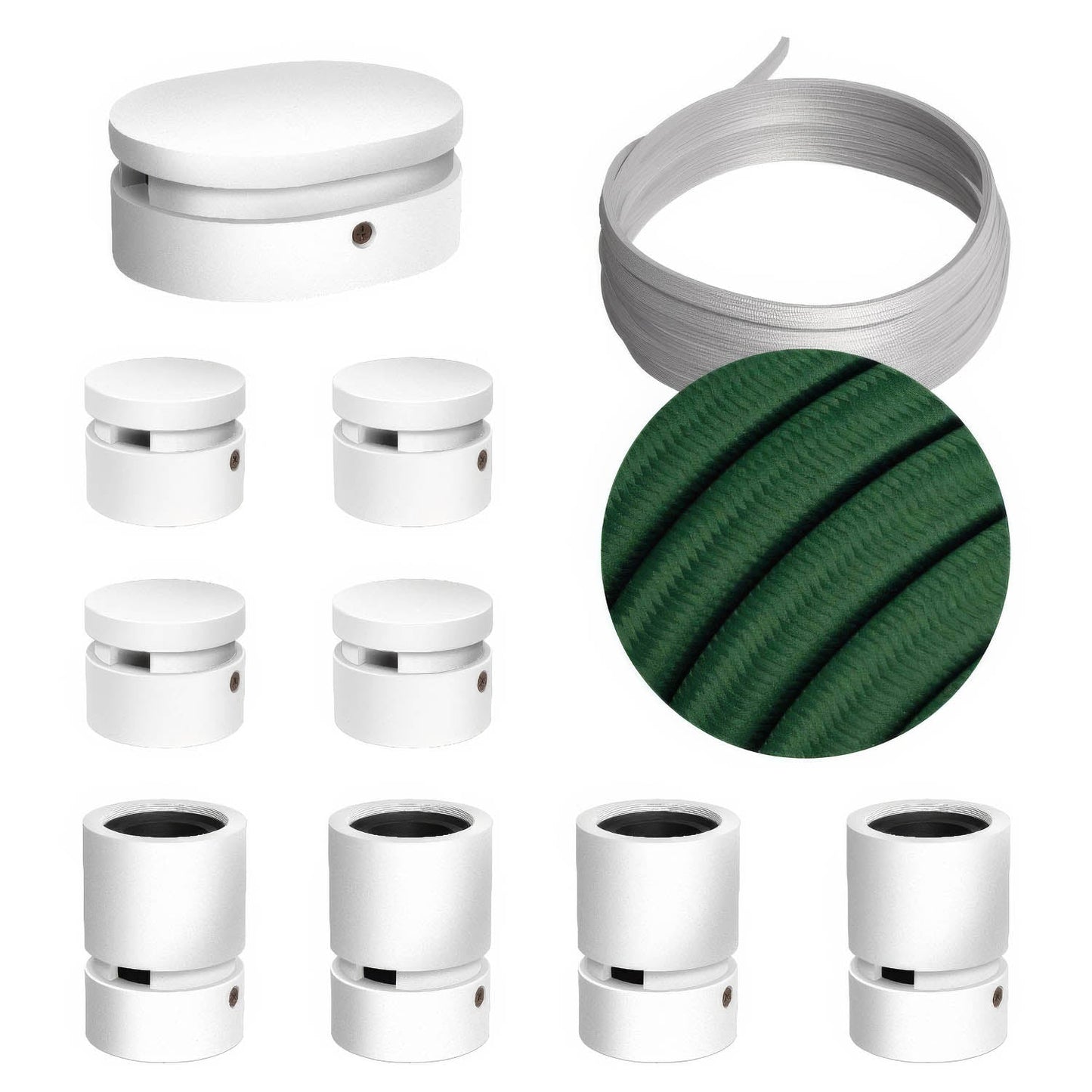 Sistema Filé Symmetric Kit - con cavo CM21 di 5 m per catenaria e 9 componenti in legno verniciato bianco per interni
