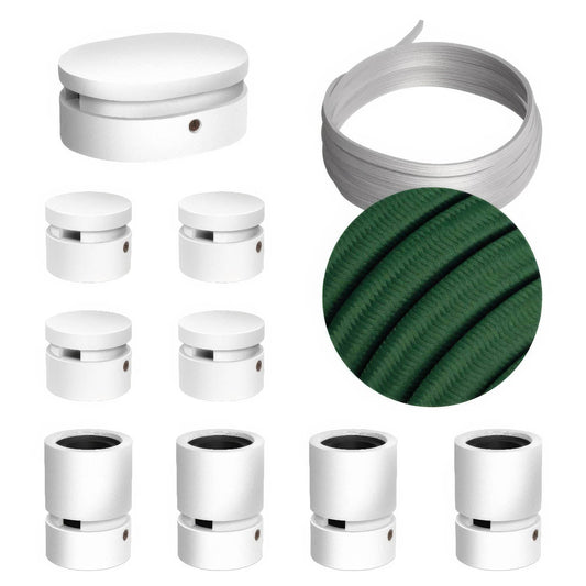 Sistema Filé Symmetric Kit - con cavo CM21 di 5 m per catenaria e 9 componenti in legno verniciato bianco per interni