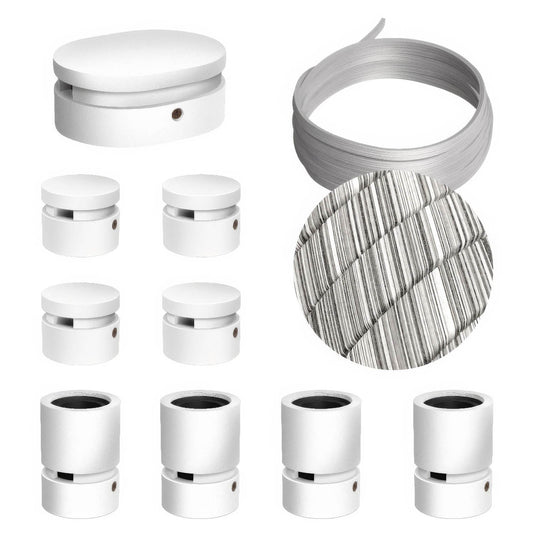Sistema Filé Symmetric Kit - con cavo ECC37 di 5 m per catenaria e 9 componenti in legno verniciato bianco per interni