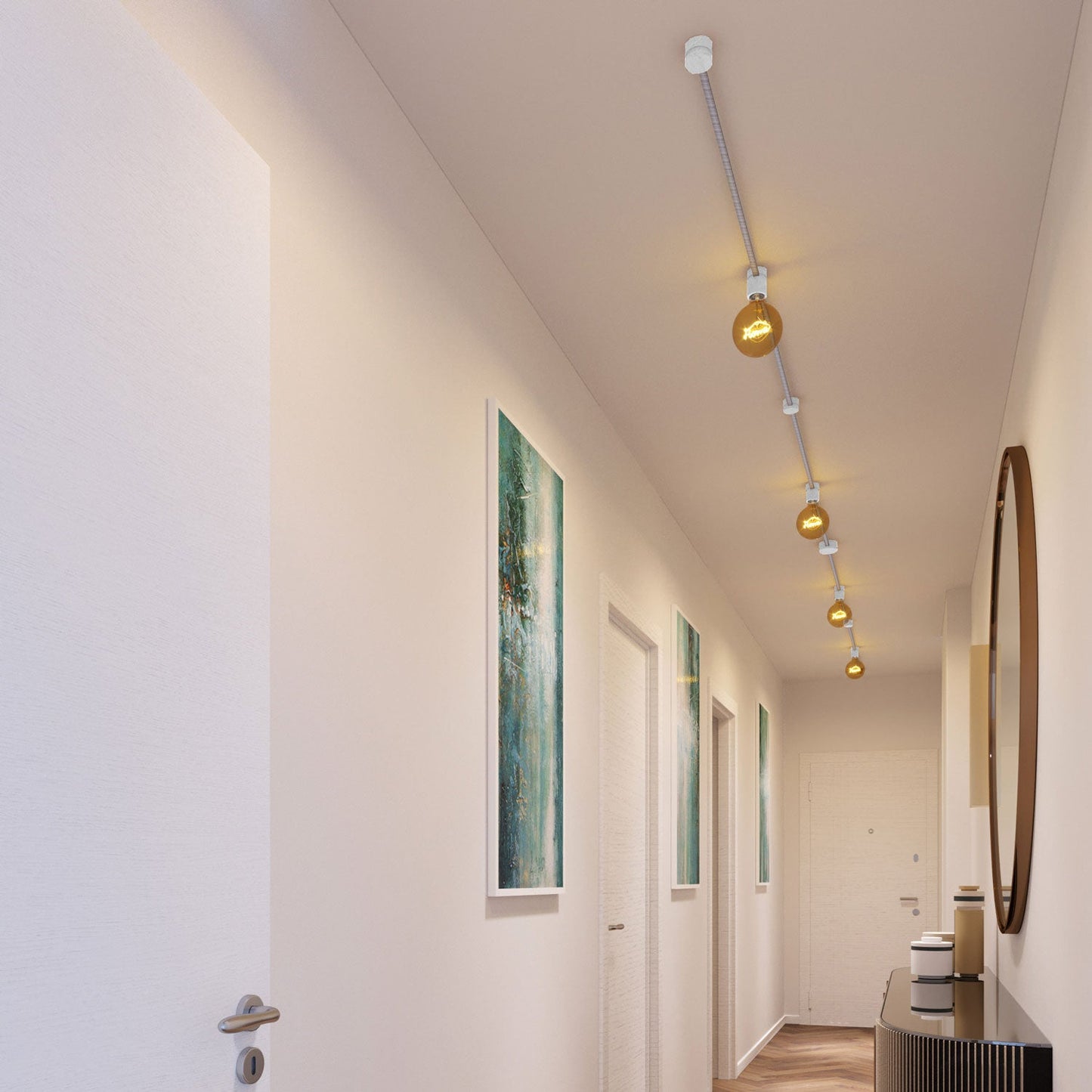 Sistema Filé Symmetric Kit - con cavo ECC37 di 5 m per catenaria e 9 componenti in legno verniciato bianco per interni