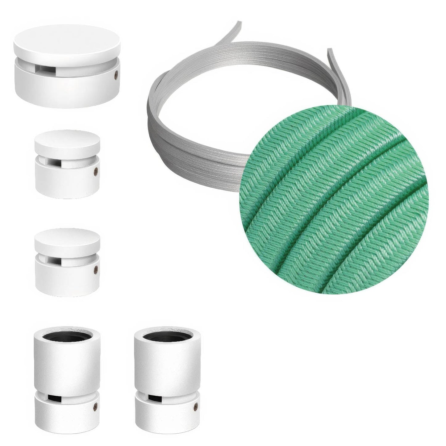 Sistema Filé Wiggle Kit - con cavo CH69 di 3 m per catenaria e 5 componenti in legno verniciato bianco per interni