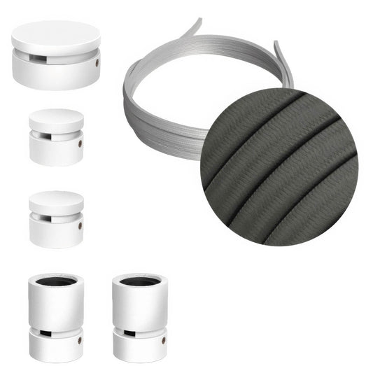 Sistema Filé Wiggle Kit - con cavo CM03 di 3 m per catenaria e 5 componenti in legno verniciato bianco per interni