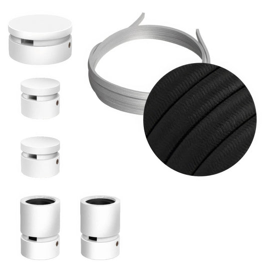 Sistema Filé Wiggle Kit - con cavo CM04 di 3 m per catenaria e 5 componenti in legno verniciato bianco per interni