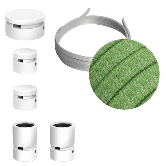 Sistema Filé Wiggle Kit - con cavo CX08 di 3 m per catenaria e 5 componenti in legno verniciato bianco per interni