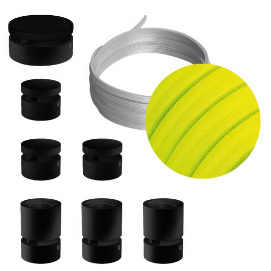 Sistema Filé Linear Kit - con cavo CF10 di 5 m per catenaria e 7 componenti in legno verniciato nero per interni