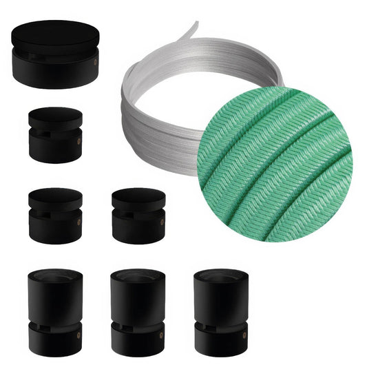 Sistema Filé Linear Kit - con cavo CH69 di 5 m per catenaria e 7 componenti in legno verniciato nero per interni