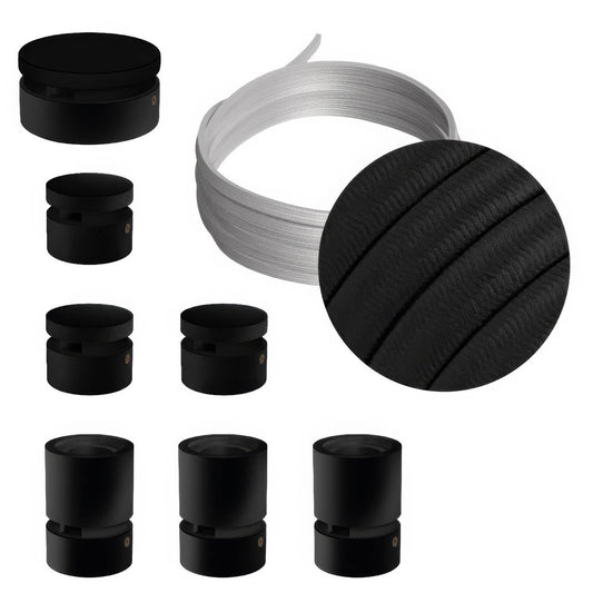 Sistema Filé Linear Kit - con cavo CM04 di 5 m per catenaria e 7 componenti in legno verniciato nero per interni