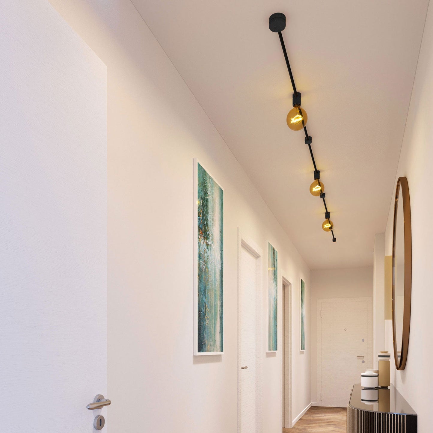 Sistema Filé Linear Kit - con cavo CM04 di 5 m per catenaria e 7 componenti in legno verniciato nero per interni