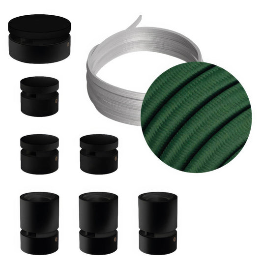 Sistema Filé Linear Kit - con cavo CM21 di 5 m per catenaria e 7 componenti in legno verniciato nero per interni