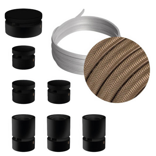 Sistema Filé Linear Kit - con cavo CM27 di 5 m per catenaria e 7 componenti in legno verniciato nero per interni