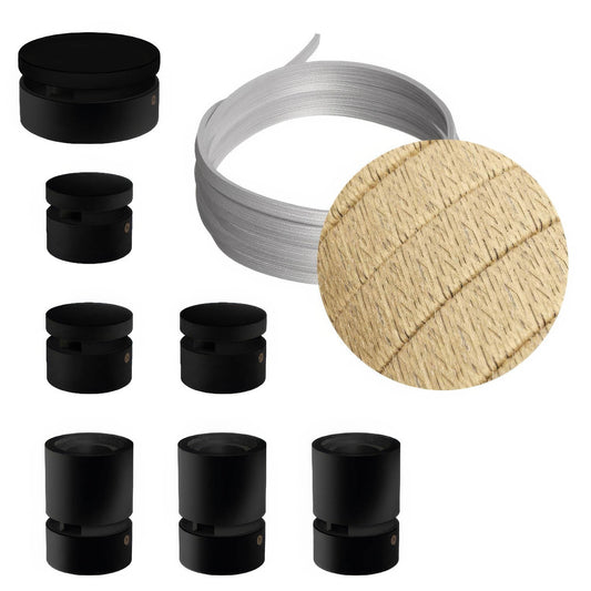 Sistema Filé Linear Kit - con cavo CN06 di 5 m per catenaria e 7 componenti in legno verniciato nero per interni