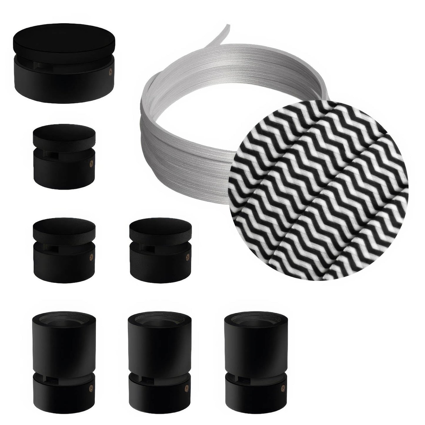 Sistema Filé Linear Kit - con cavo CZ04 di 5 m per catenaria e 7 componenti in legno verniciato nero per interni