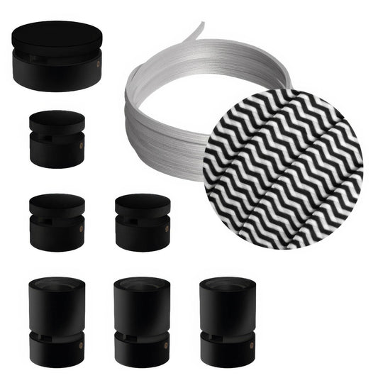 Sistema Filé Linear Kit - con cavo CZ04 di 5 m per catenaria e 7 componenti in legno verniciato nero per interni