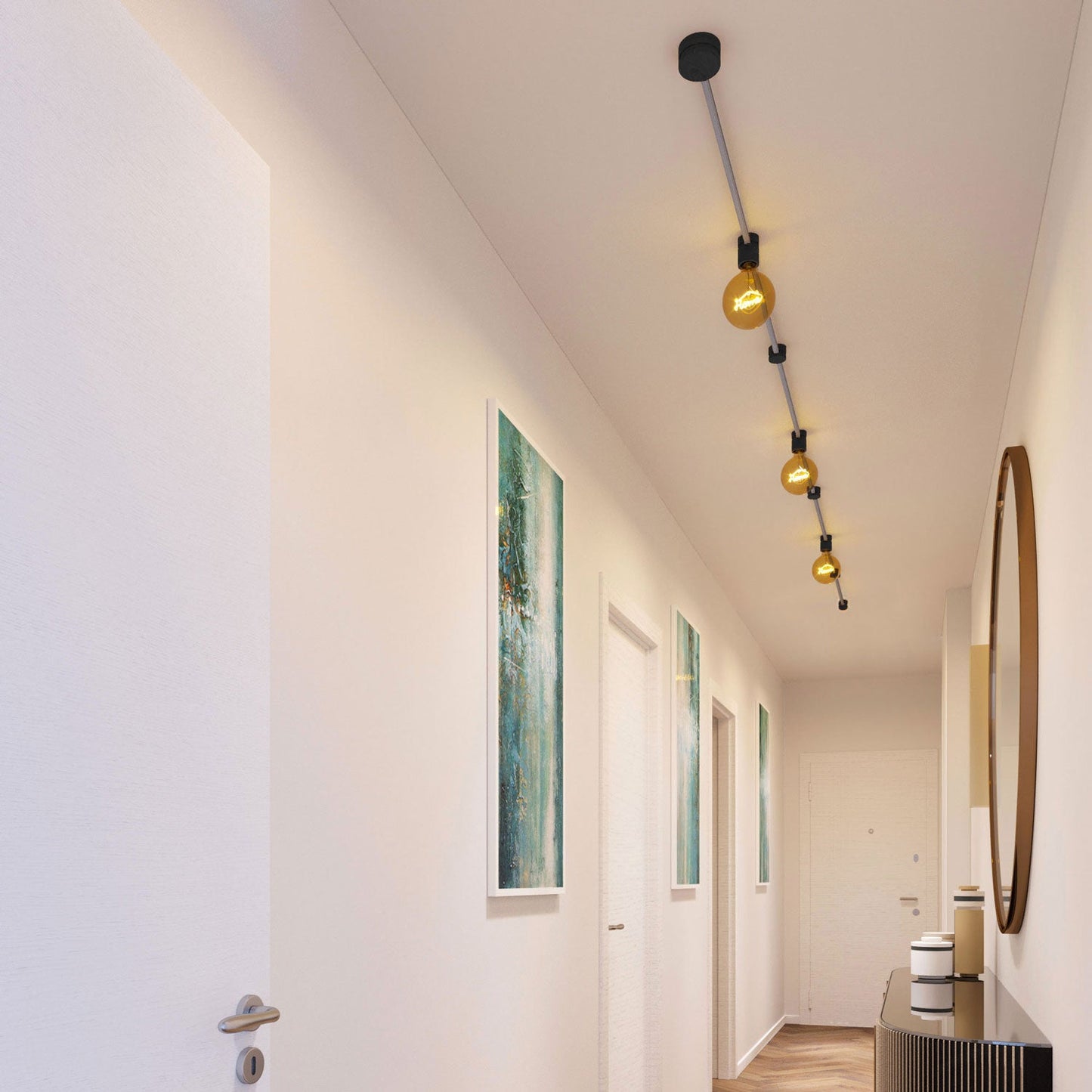Sistema Filé Linear Kit - con cavo CZ04 di 5 m per catenaria e 7 componenti in legno verniciato nero per interni