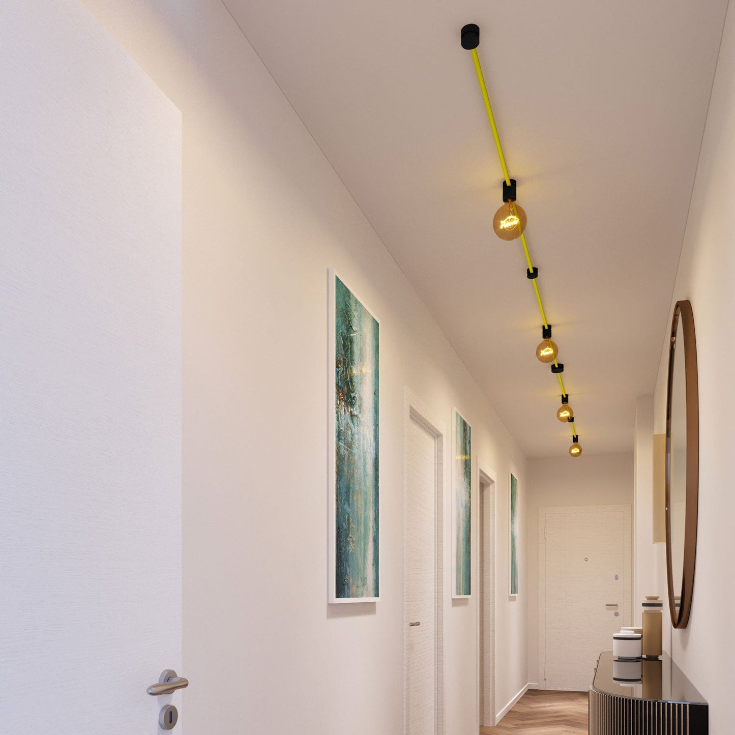 Sistema Filé Symmetric Kit - con cavo CF10 di 5 m per catenaria e 9 componenti in legno verniciato nero per interni