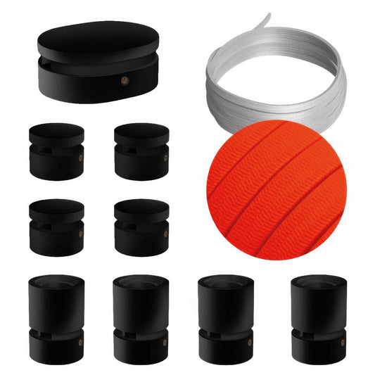 Sistema Filé Symmetric Kit - con cavo CF15 di 5 m per catenaria e 9 componenti in legno verniciato nero per interni