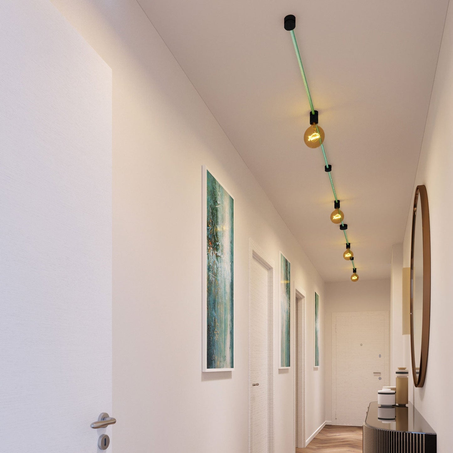 Sistema Filé Symmetric Kit - con cavo CH69 di 5 m per catenaria e 9 componenti in legno verniciato nero per interni