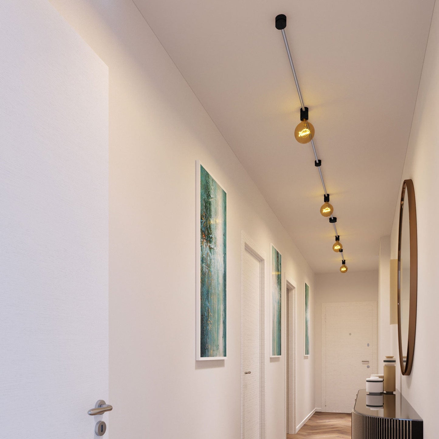 Sistema Filé Symmetric Kit - con cavo CM02 di 5 m per catenaria e 9 componenti in legno verniciato nero per interni