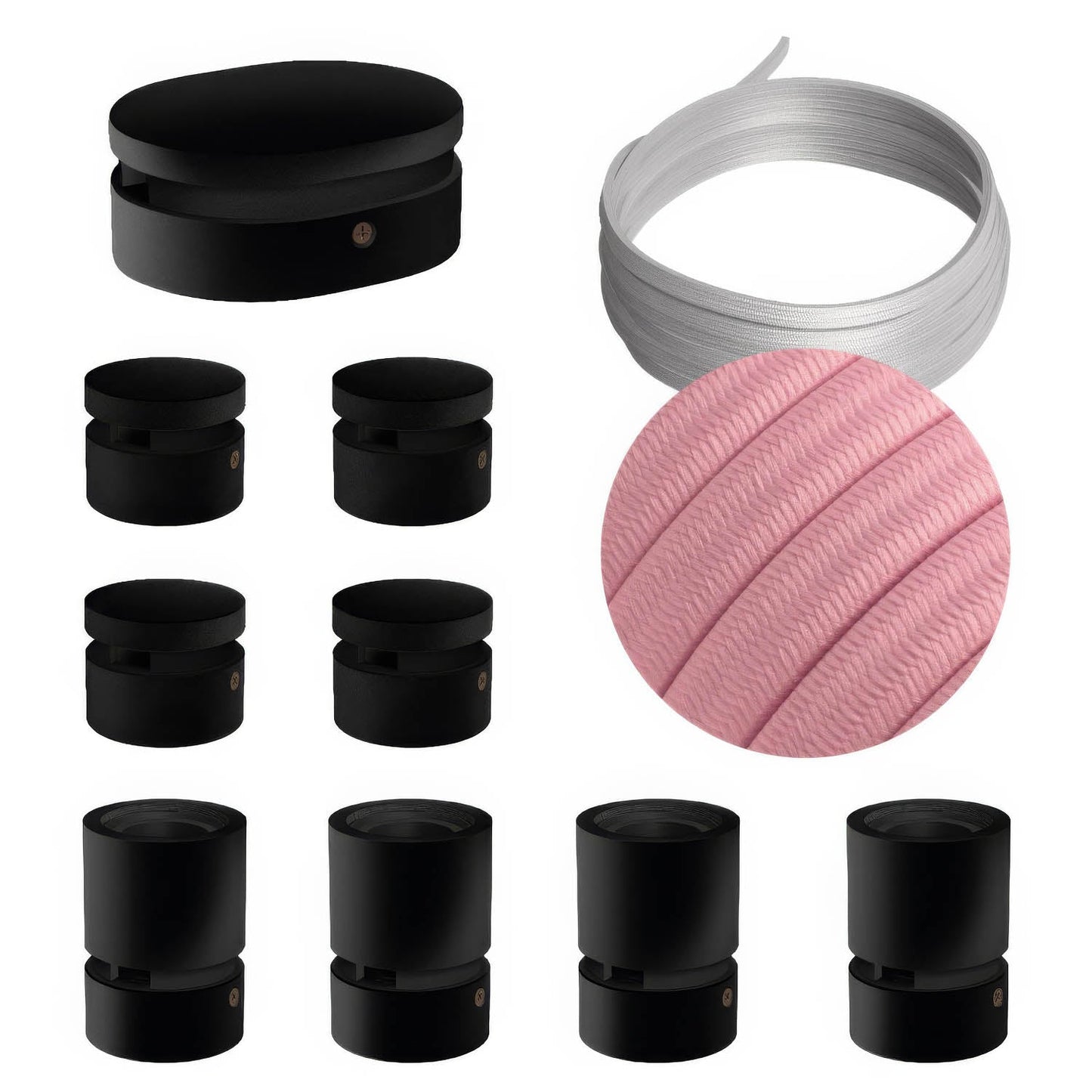 Sistema Filé Symmetric Kit - con cavo CM16 di 5 m per catenaria e 9 componenti in legno verniciato nero per interni