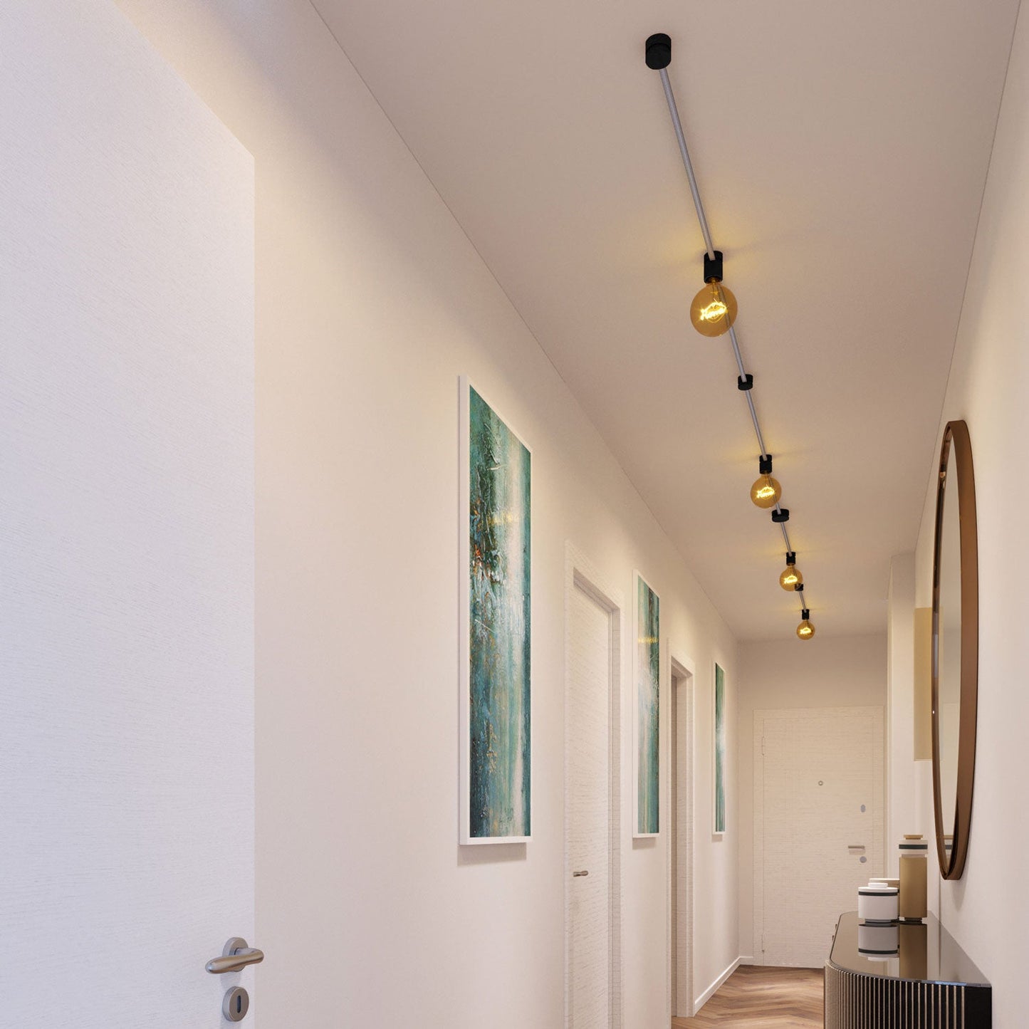 Sistema Filé Symmetric Kit - con cavo CZ04 di 5 m per catenaria e 9 componenti in legno verniciato nero per interni