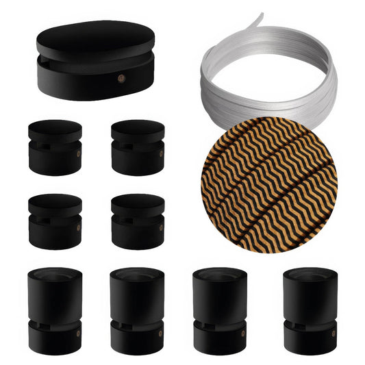 Sistema Filé Symmetric Kit - con cavo CZ22 di 5 m per catenaria e 9 componenti in legno verniciato nero per interni