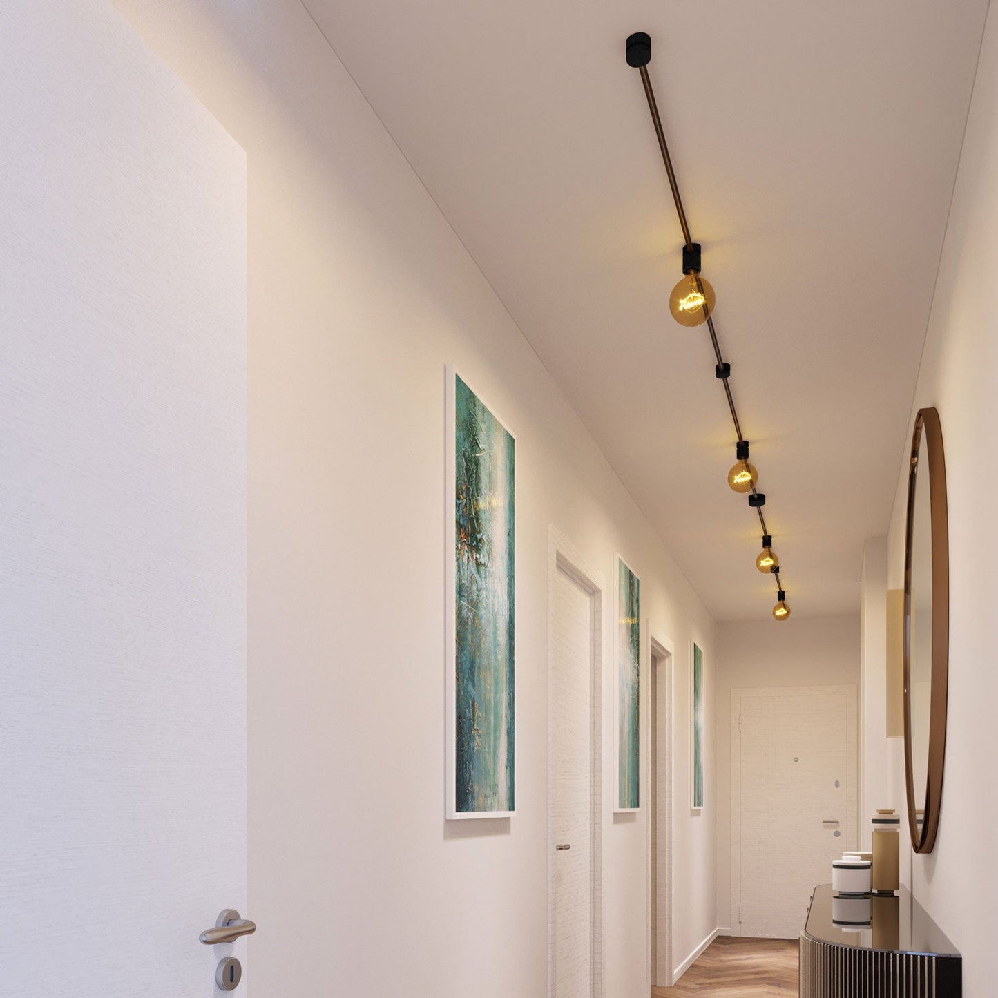 Sistema Filé Symmetric Kit - con cavo CZ22 di 5 m per catenaria e 9 componenti in legno verniciato nero per interni